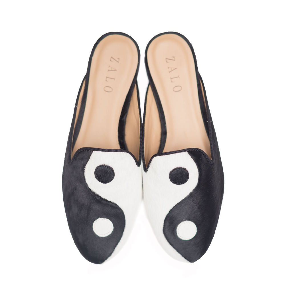 Yin Yang Calf Hair Mule - Black & White | House of ZALO – House of