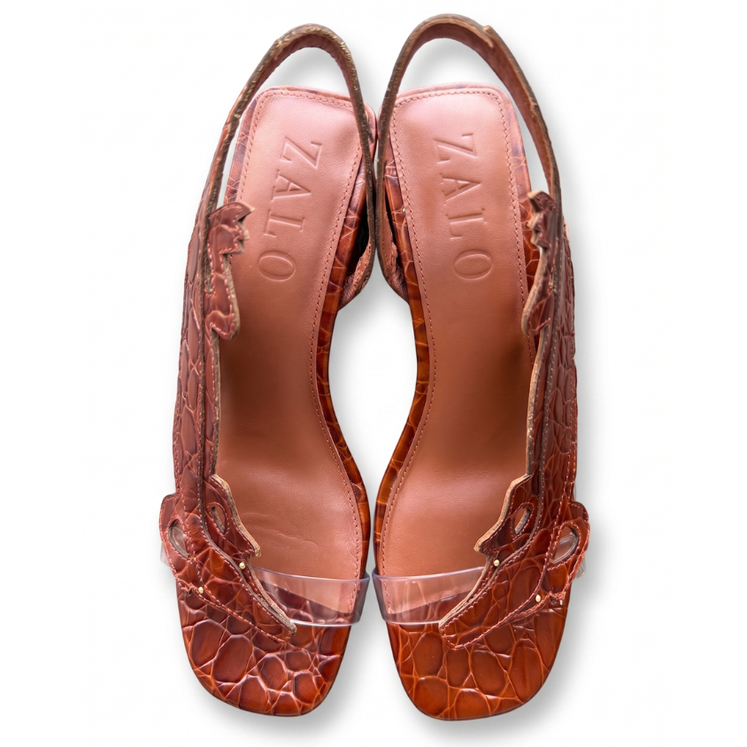 Ivy Croc Embossed Leather Slingback Sandal - Cognac | House of