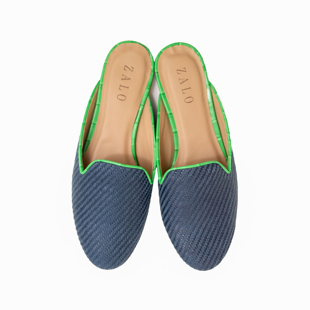 Navy Raffia Mule