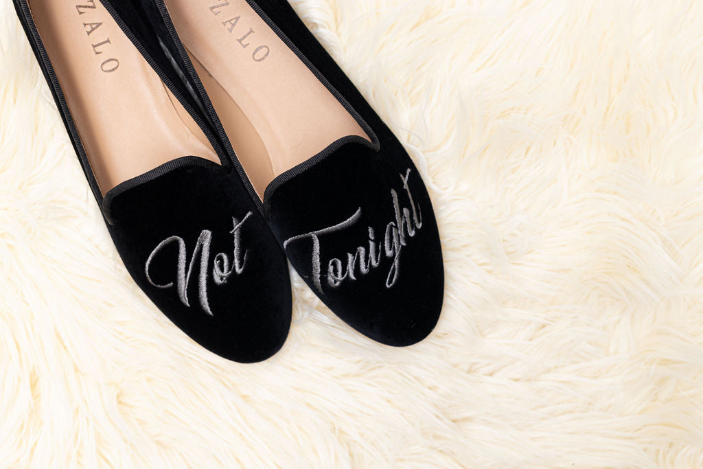 Italian velvet black Not Tonight smoking slipper