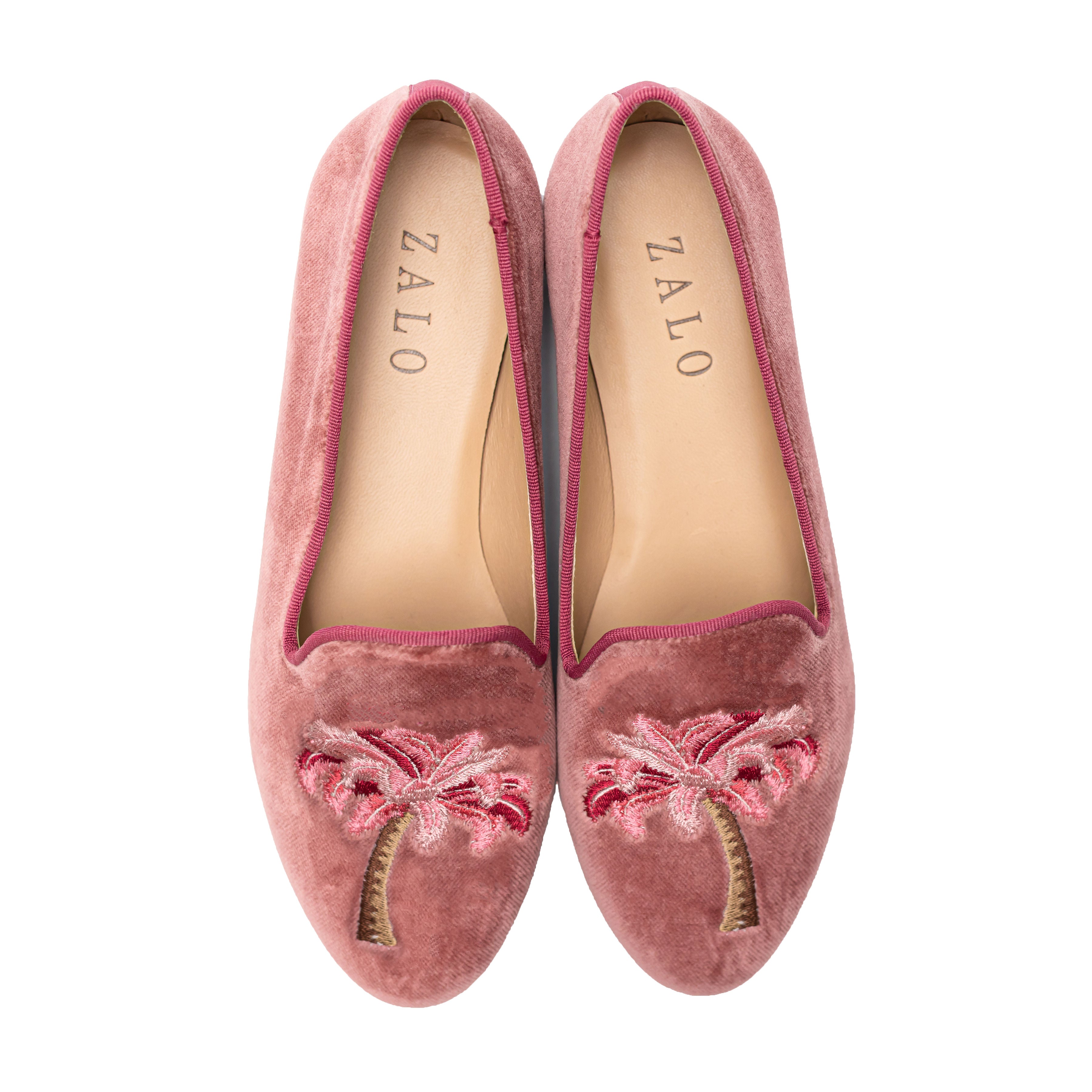 Italian velvet rose palm tree smoking slipper